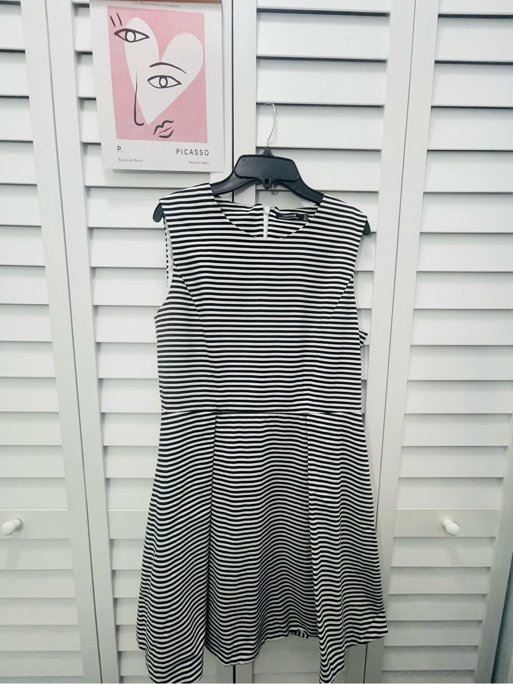 Kate Spade Saturday Black & White Striped Sleeveless Fit & Flare Dress Size 10